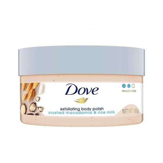 DOVE Body Polish for Skin Exfoliation & Nourishment with Crushed Macadamia & Rice Milk | For Radiant & Soft Skin | Sulphate Free | 100g