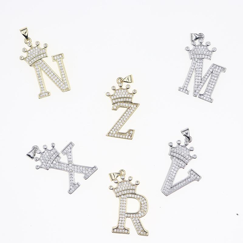 26 English Letters Women'S Letters Crown Pendant Necklace Zircon Pendant Jewelry