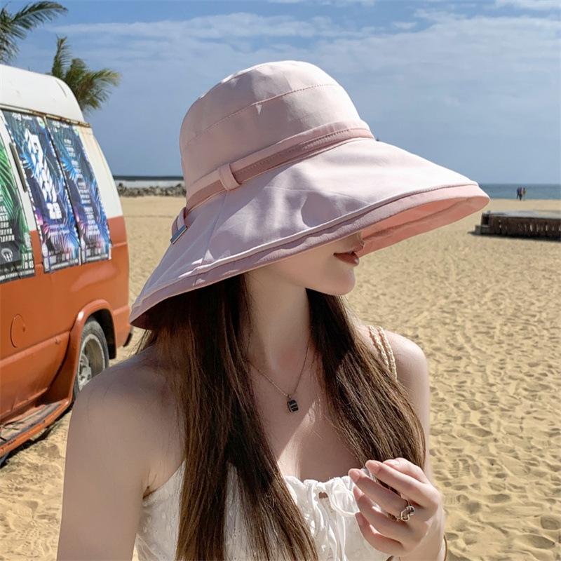 Hat Spring and Summer Women's Versatile Double-sided Bucket Hat Solid Color Big Eaves UV Protection Sun Hat Women's Summer Sun Protection