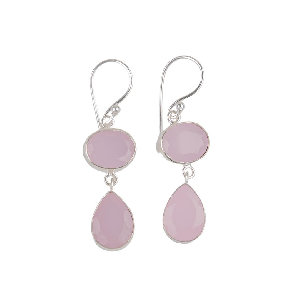 Rose Chalcedony Gemstone 925 Sterling Silver Jewelry Handmade Earrings1.88" Gift EE-73-17