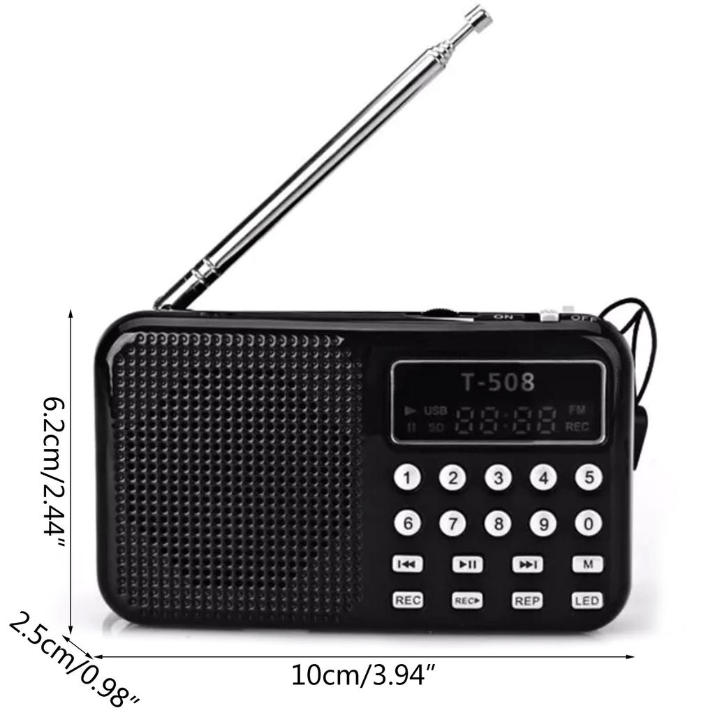 Mini Portable Radio Handheld FM Radio Supports USB TF MP3 Music Player Outdoor Indoor Speaker Rechargeable with Cable