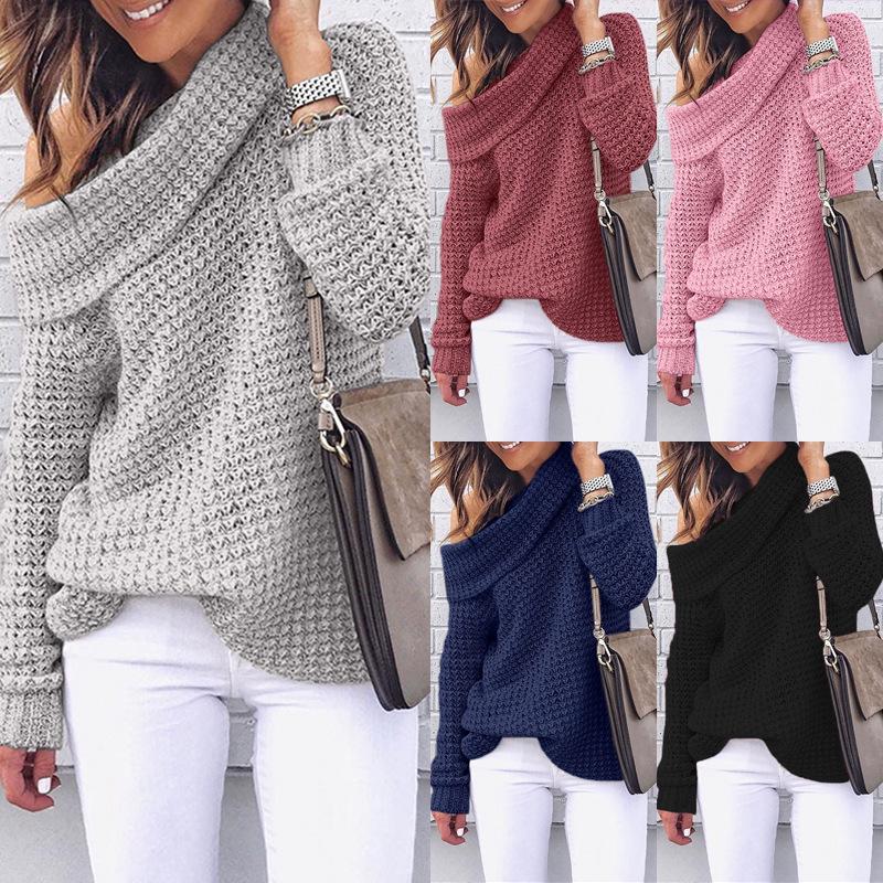 2026 Autumn Women's One-Shoulder Knit Sweater - European & American Off-the-Shoulder Style