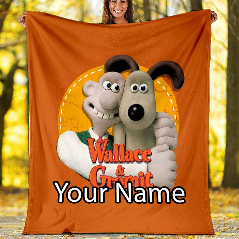 Custom Name Wallace & Gromit Theme Printed Blanket - Perfect for Couch, Bed, Travel & Outdoor Use | Machine Washable, Cozy & Durable.
