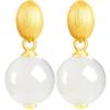 S925 Silver Hotan White Jade Round Bead Earrings for Women - Simple, Luxurious Design