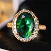 Cute Female Big Oval Green Zircon Stone Engagement Ring Vintage Gold Color Wedding Jewelry For Women