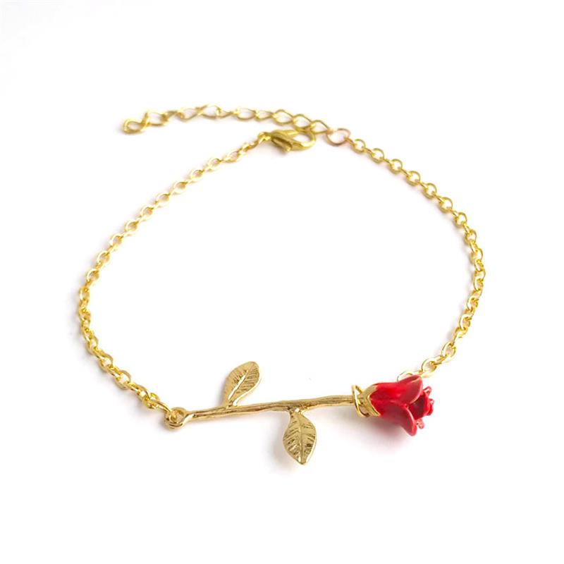 Romantisches Verstellbares Rotes Rosen-Gliederarmband Mode Valentinstagsgeschenk für Liebhaber Damen-Armbänder Brautschmuck Zubehör
