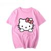 Women's New Cute Hello Kitty Pattern Printed Top Oversized Unisex Couple Trend Plus Size Loose Casual Short-sleeved T-shirt