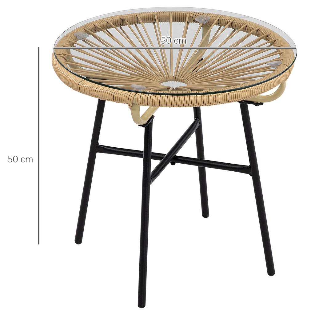 Boho-style Garden Table. PE Rattan. Tempered Glass. Weatherproof. 50cm X 50cm X 50cm. Beige
