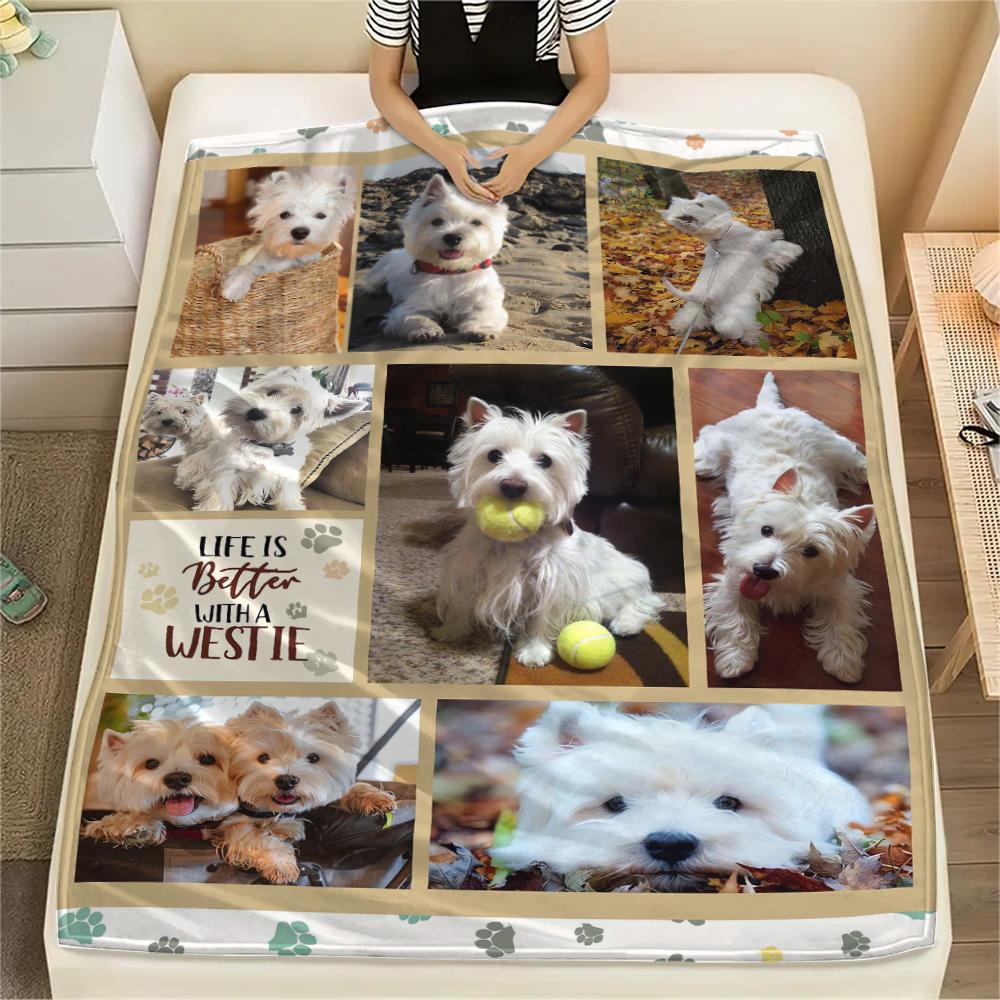 1Pc Cute Yorkshire Print Flannel Blanket, High quality Comfortable for All Seasons, Home Decor, Warmth and Comfort, Perfect for Christmas Gifts