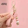 Flower Charm with Wood Beads Silicone Keychain Faux Leather Wristlet Car Key Aesthetic Ring Pendant Handbag Backpack Anti Oxidation Metal