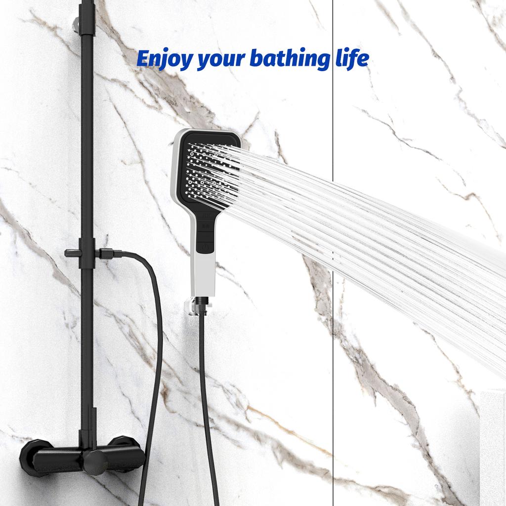 2025 New Black Water Saving Shower Head High Pressure Rainfall 7 Modes Adjustable One Key Stop Button for Bathroom Accessory