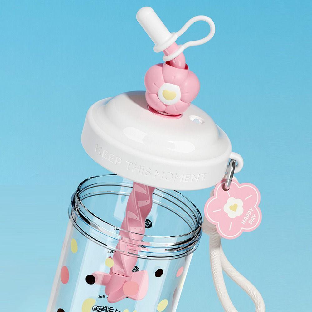 Kawaii 580ML Water Bottles Straw Dust Cap With Straw Drinking Cup High-capacity Portable Handle Stirring Cup Protein Shakese