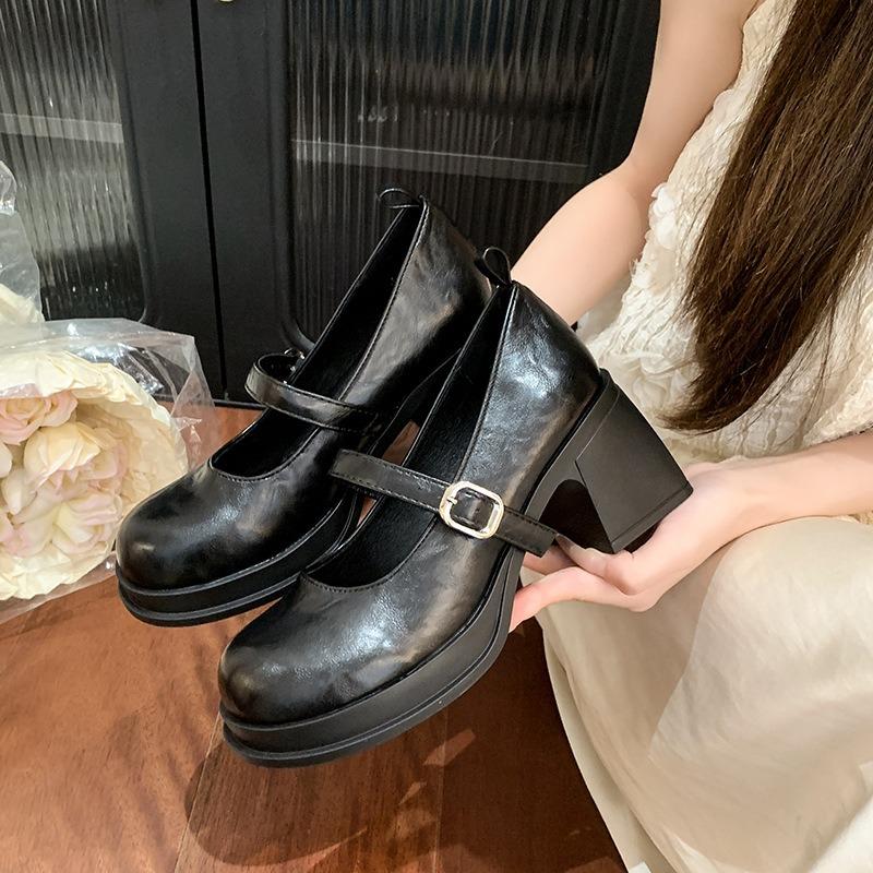 Simple and generous thick-heeled leather shoes for women's summer wear, fashionable and versatile Mary Jane shoes with skirts, gentle wind shoes