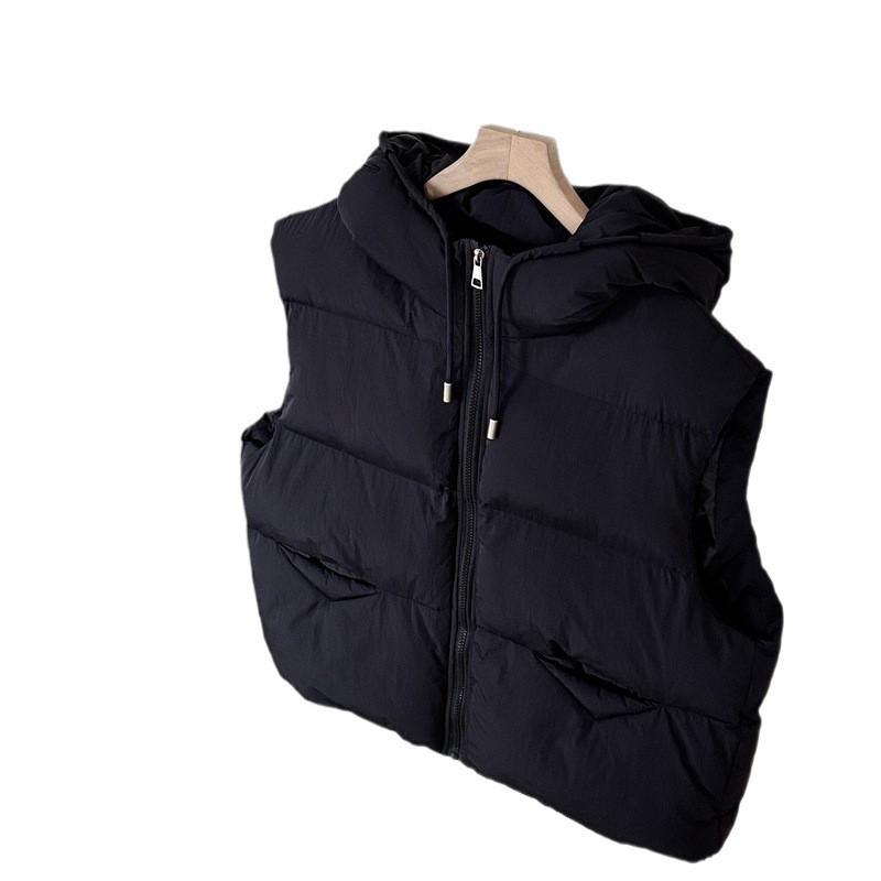 Womens Hooded Puffer Vest Short Warm Cotton-Padded Sleeveless Jacket Fall Winter Loose Fit