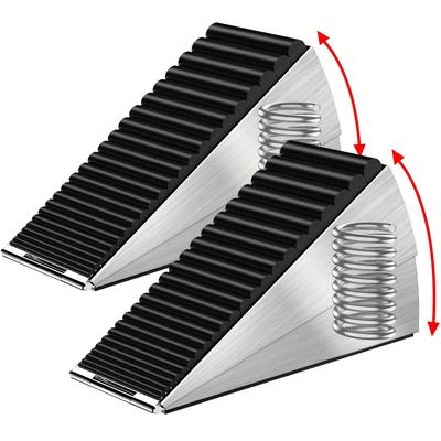 Spring Loaded Metal Door Wedge High End, Brushed Finish, Durable Secure Underdoor Stopper for Home Office, Office Security Modern Doorstop