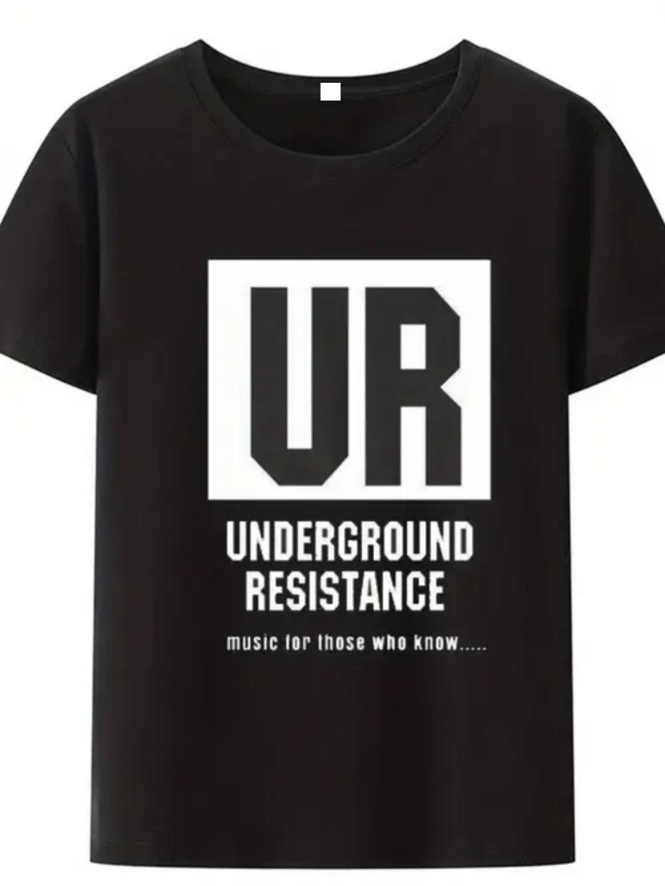 

Underground Resistance Detroit Techno Pioneers Jeff Mills Robert Hood Acid House Music T-Shirt- Black with White Graphic Print XL