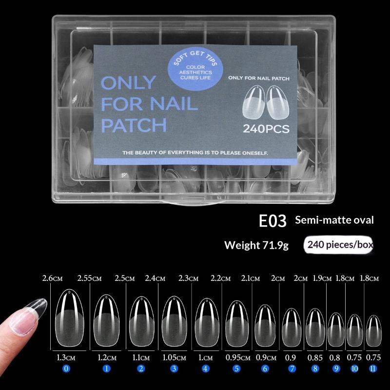 240Pcs False Nail Tips Soft Gel Fingertip Semi-Matte Capsules Almond Teardrop T-Shape Full Cover Artificial Fake Nails Extension