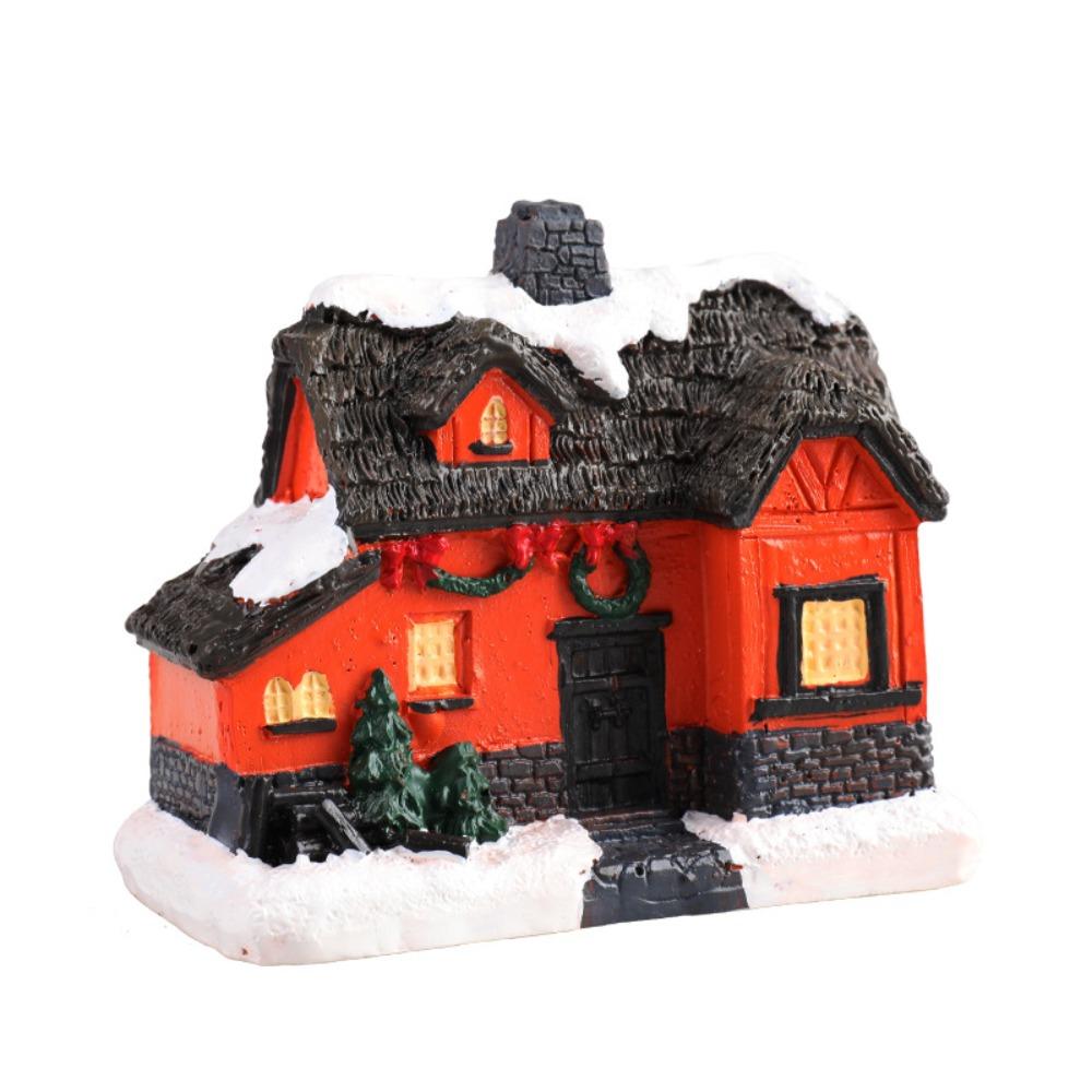 Luminous Christmas Glowing Small House Resin House Ornament LED Light Snow House  Party Favors