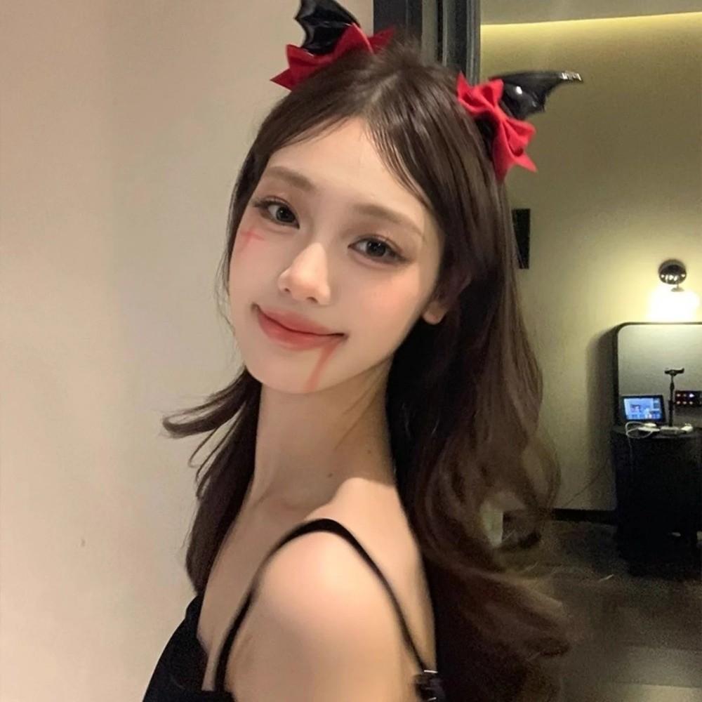 2 Pcs Bow Halloween Hairpins Gothic Style Devil Horn Hair Clips Fashion Bat Duckbill Clips  Cosplay