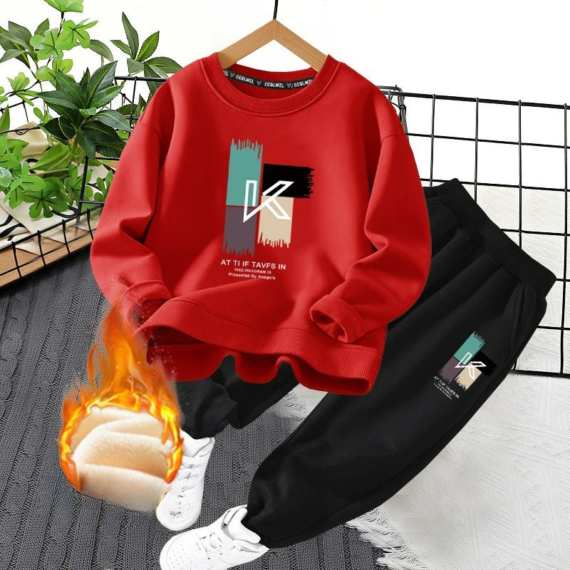 CUHK Children's Sweater Winter Plus Velvet Thickened Two-piece Spring and Autumn Children's Leisure Sports Suit