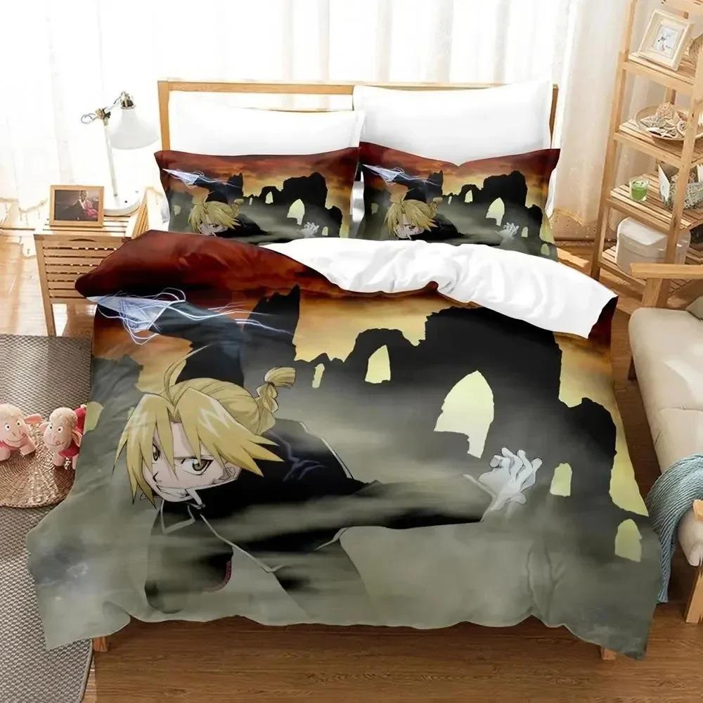 Anime Fullmetal Alchemist Bedding Set Duvet Cover Bed Set Quilt Cover Pillowcase Comforter king Queen Size Boy Adult Bedding Set