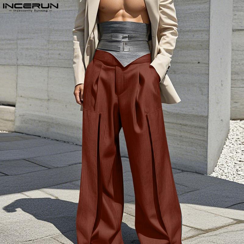INCERUN Herrenhose mit elastischem Bund und hoher Taille, lange Hose, lässige Hose mit weitem Bein