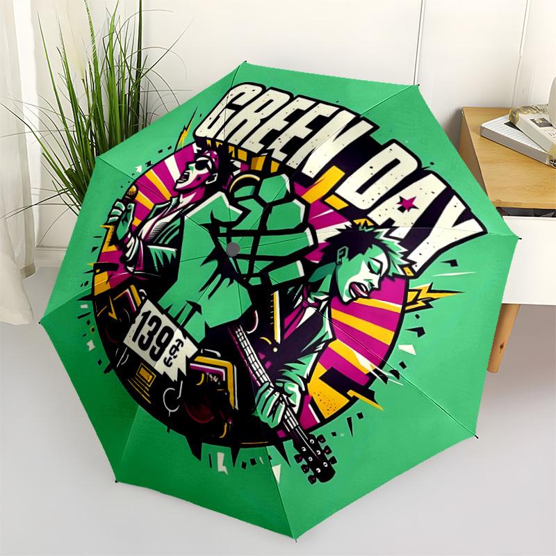 1pc Green Day Music Automatic Open/Close Umbrella Folding Umbrella, Portable Compact Travel Umbrella, Birthday/Christmas Gift for Men & Women L1110y37