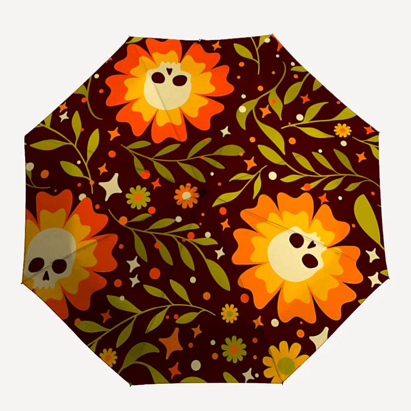 

1pc Day of the Dead Floral Automatic Open/Close Umbrella, Portable Folding Umbrella for Travel, Themed Events, It is suitable as a gift for various fe