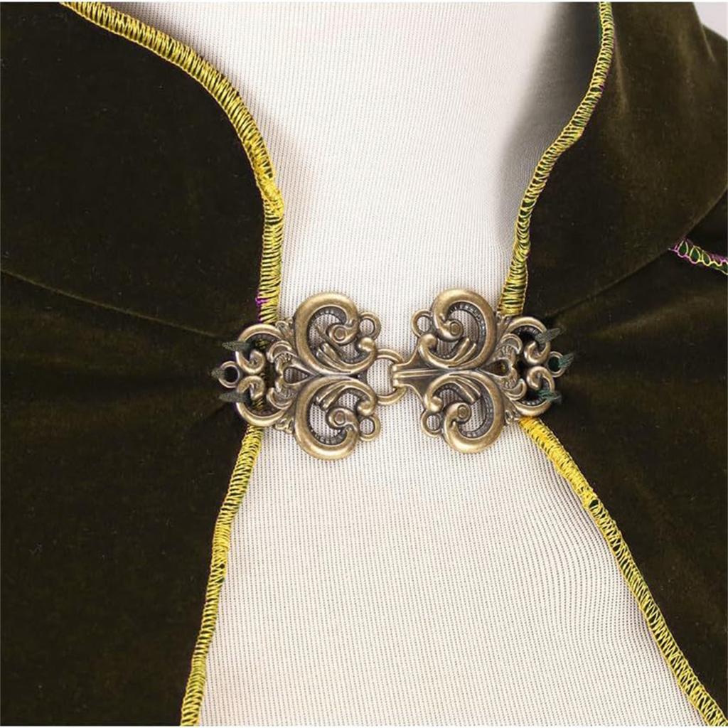 Women Medieval Cloak Stand Collar Deluxe Velvet Gold Trim Cape For Adult Christmas Halloween Paty
