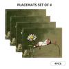 4pc S Kitten Cartoon Printed Linen Placemats, Table Mats And Coasters, Digital Printing, Creative Design, Desktop Decoration