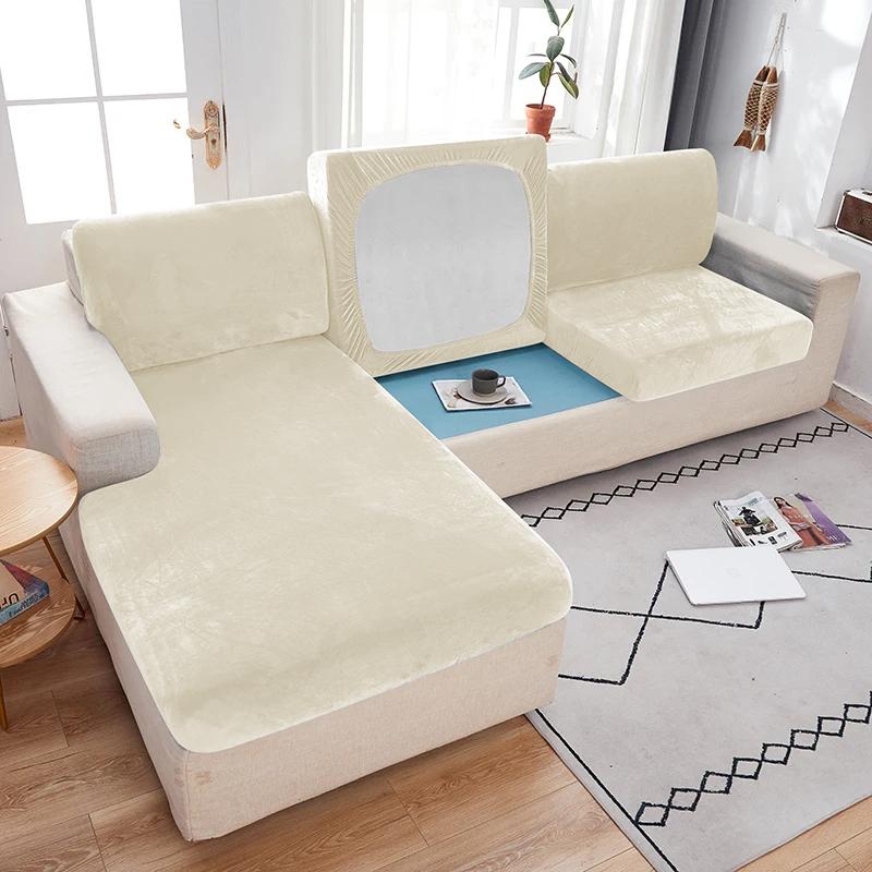 Velvet Fabric Sofa Seat Cover For Living Room Elastic Sofa Cushion Cover Soft Couch Slipcover Furniture Protector For Home