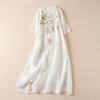 Women's Fairy Embroidered Ramie Dress - Round Neck, Pullover, 5-Point Sleeves, Long Summer Style