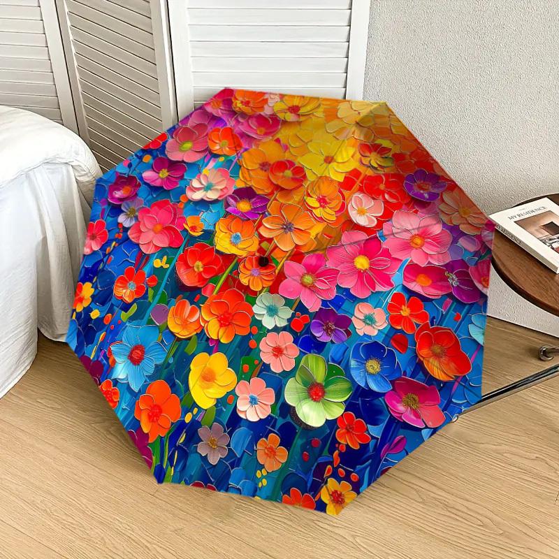 1 st Blommigt Abstrakt Mönster Litet Rese Automatisk Fällbar Paraply, Kompakt Vindtåligt Paraply, Automatisk Öppning/Stängning , Gåva-091527