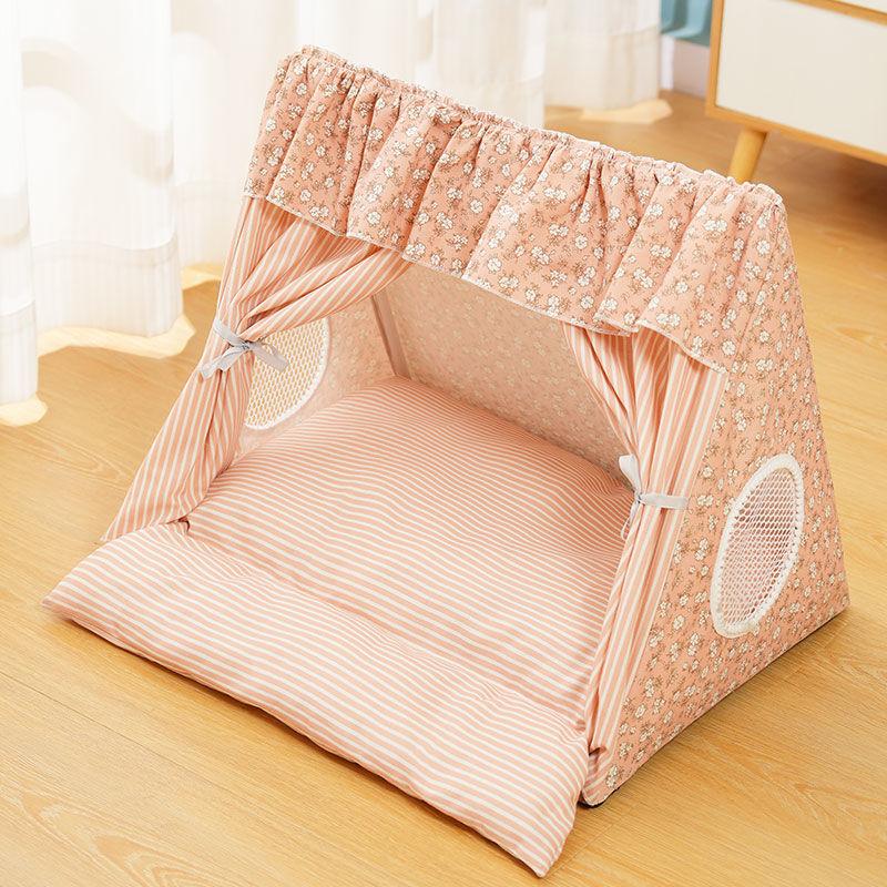 Cute Cat Tent House Removable Clean Dog Tent Bed Breathable Cool Cats Summer Cave Large Space Puppy Kitten House Pet Accessories