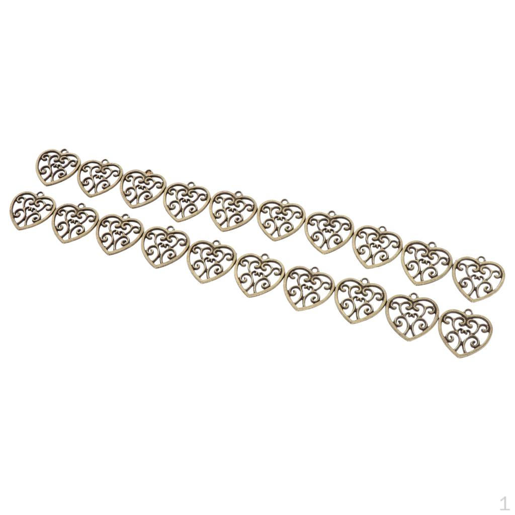 20 Pcs Large Filigree Hollow Out Heart Pendants DIY Craft