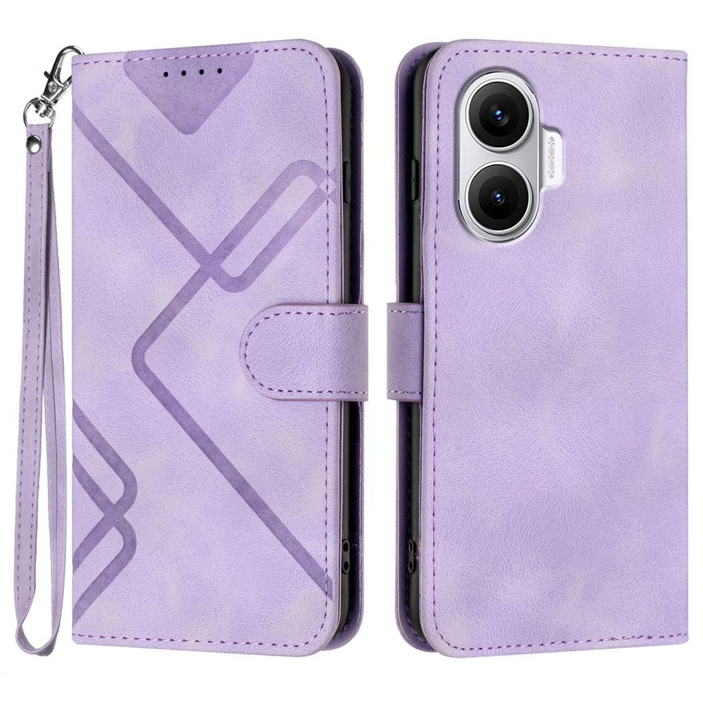 For Xiaomi Poco F7 5G/Redmi Turbo 4 Pro 5G Wallet Case Line Imprinted PU Leather Phone Cover with Strap