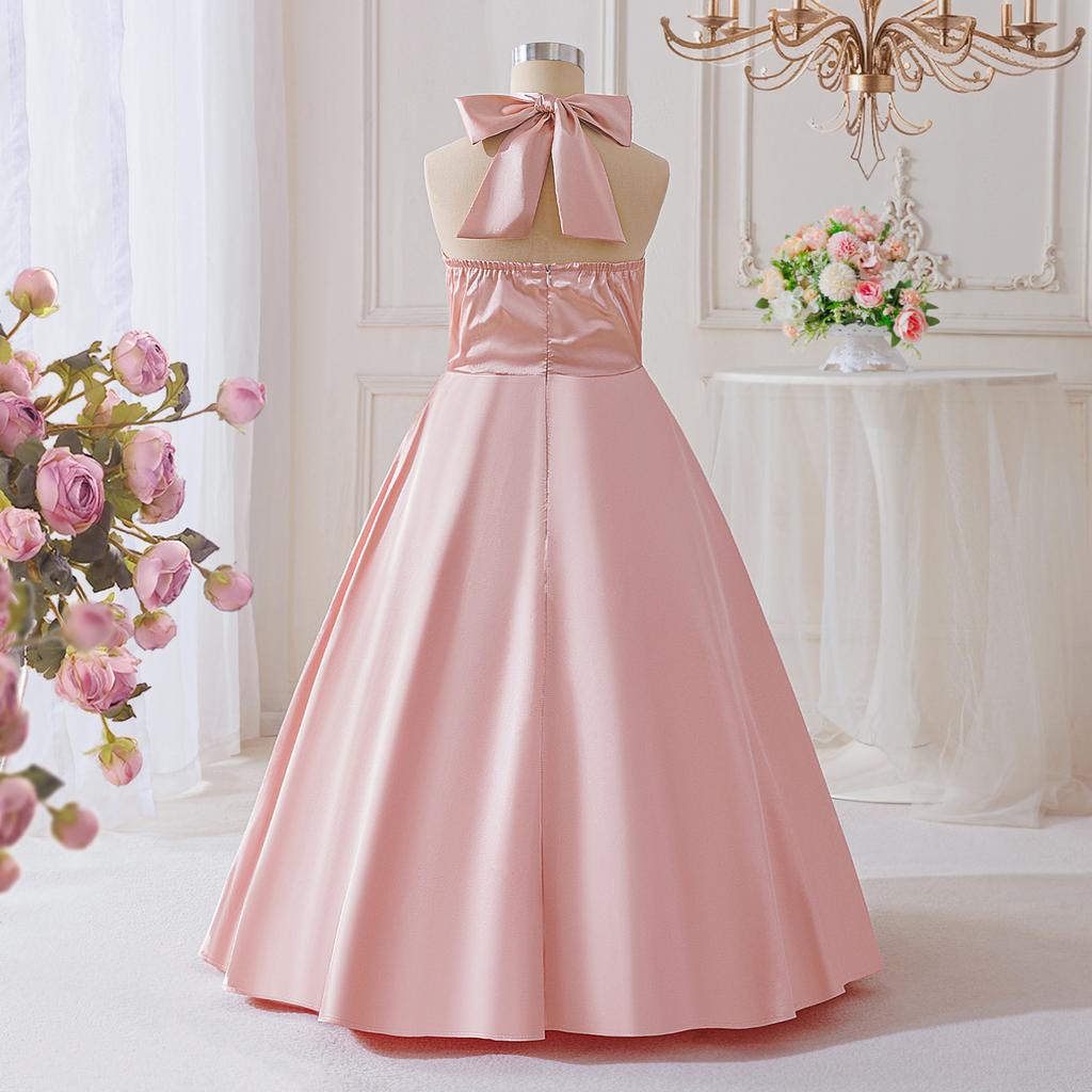Flower Girl Princess Dress For Weddings Summer Kid Formal Bow Long Gown For School Evening Party Children New Year Cloth ALP653