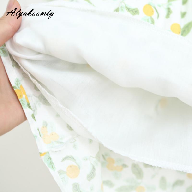 Spring Summer Women Fresh Short Skirt Elastic Waist Floral Print A-Line Skirt Elegant Sweet Cotton Linen Feminine Skirts Womens