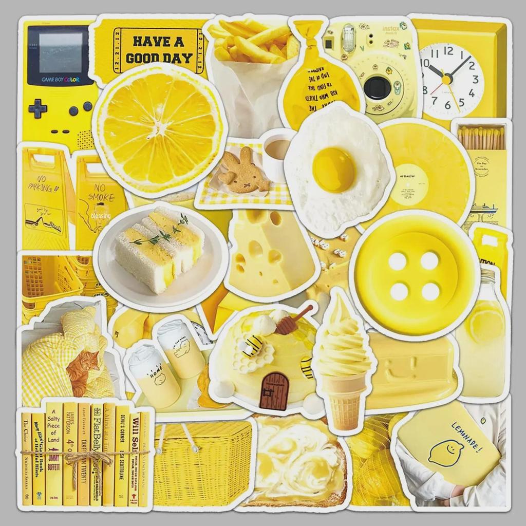 50 Yellow Literary-Inspired Waterproof Stickers for Notebooks, Phones, Computers, and Cups