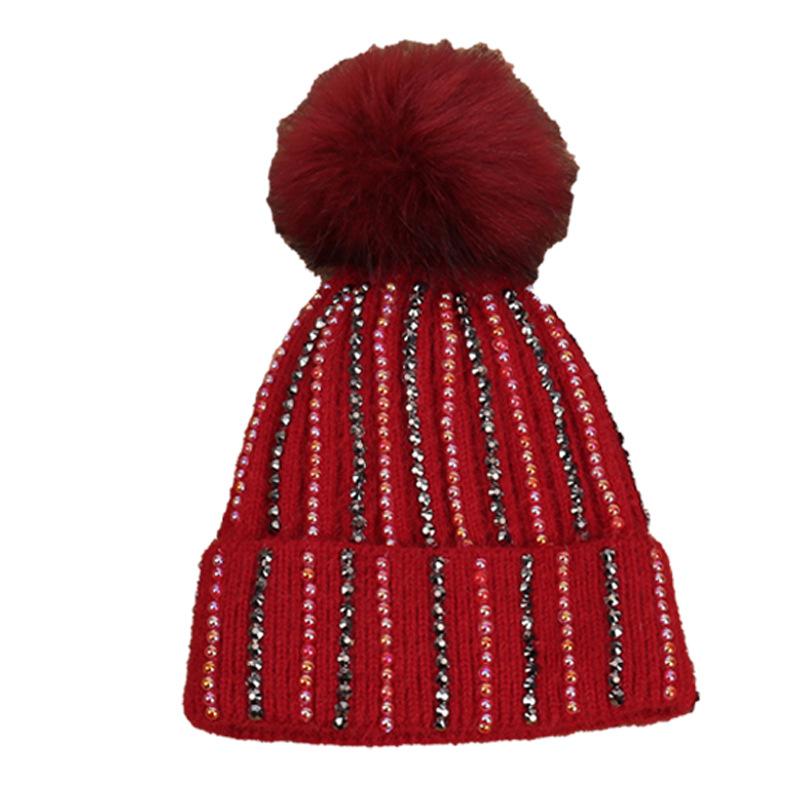 Fashion New Handmade Electric Drill Niche Temperament Knitted Hat Hairball Decoration Literary and Sweet Wool Hat