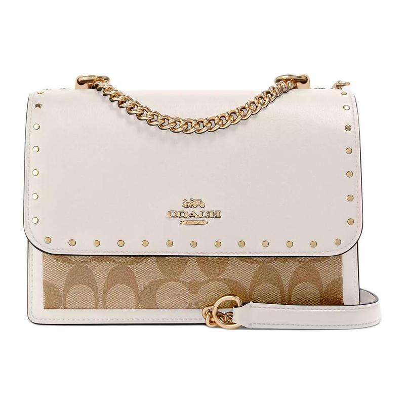 

COACH crossbody bag Klare 21 color block rivet decorated chain shoulder strap coated canvas with leather shoulder small size women s white with light білий