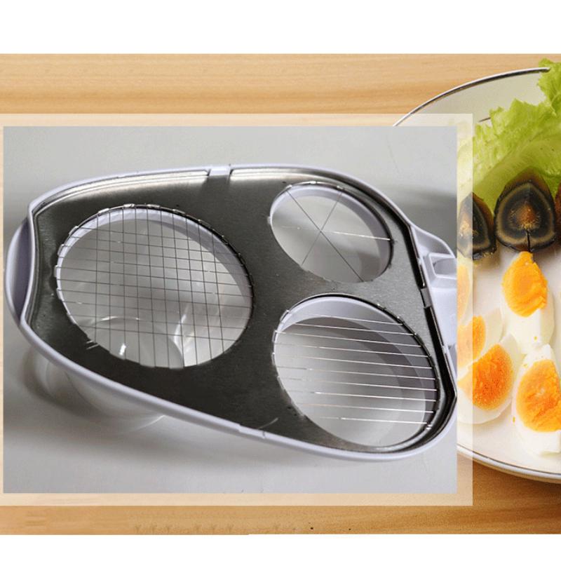 Krajalnica do jajek odpowiednia do jajek na twardo w trybie 3-częściowym. Wytrzymała krajalnica do jajek ze stali nierdzewnej - Kuchenne narzędzie do krojenia warzyw - Biała