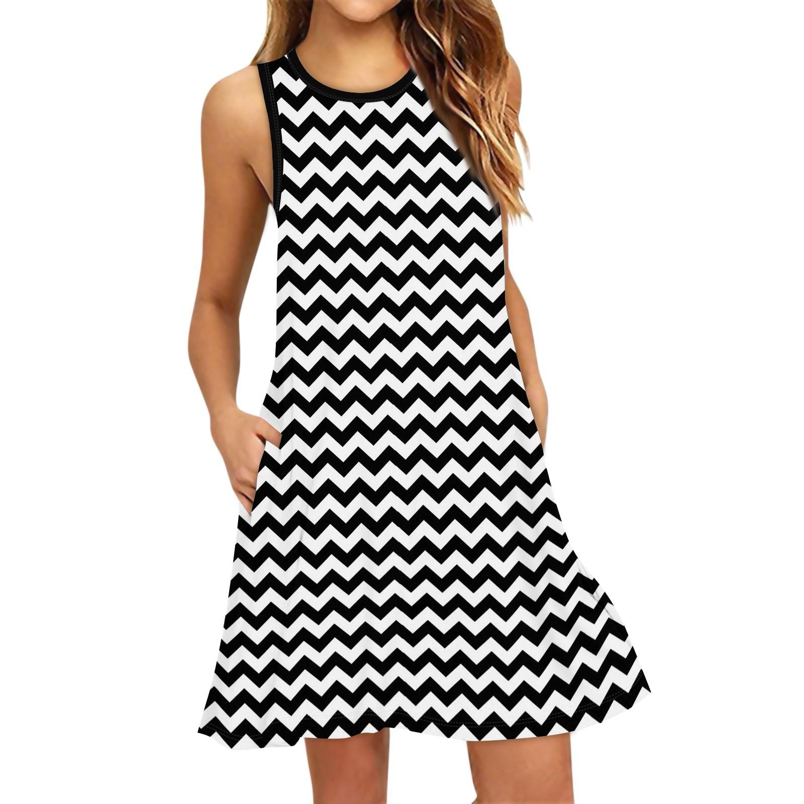 

Женское модное пляжное платье без рукавов с круглым вырезом и полосатым принтом XL