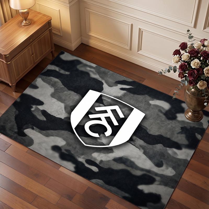 Fulham Football Print Crystal Velvet Rug, Comfortable Water Absorbent Non Slip Indoor Floor Carpet