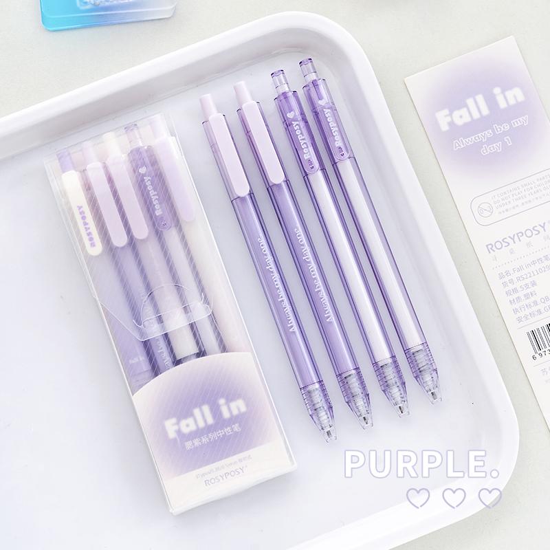 5 τμχ Σετ στυλό τζελ με σχέδιο ρουζ χρώματος, μαύρο μελάνι ντεγκραντέ κοριτσίστικου στυλ για γραφή σχολείου γραφείου