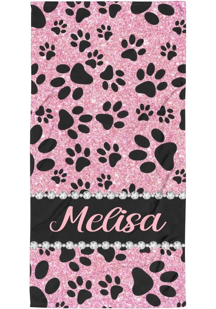 Dog Paw Print Beach Towel for Pet Lovers Dog Mom Gift Bath Wrap Polyester Material Cute Puppy Gift for Dog Owners R