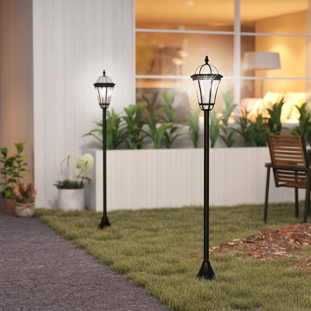 2 PCS 1.3M Garden Solar Lamp Post Lights Solar Powered LED Lantern Patio Pathway Walkway Outdoor Water-Resist Auto Switch 6 Hours Black