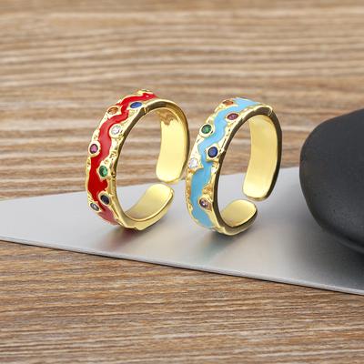 Nidin Heißer Verkauf 6 Farben Kupfer Inlay Zirkon Charme Offene Ringe Verstellbar Für Frauen Männer Verlobung Hochzeitsfeier Finger Schmuck