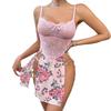 Europe and the United States popular mesh printing sexy split fork, suspender skirt sexy underwear set