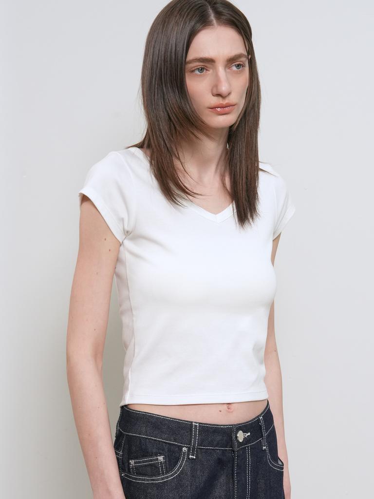 GENERALIDEA Daily Short Sleeve V-Neck T-Shirt [White] / Gf1Lts513